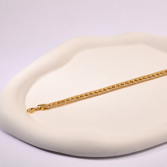 14K Gold Mesh Chain Bracelet, Showy 18K Gold Jewelry for Special Occasions