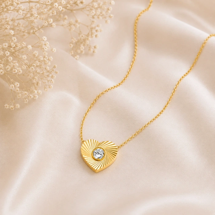 14K Solid Gold Sparkling Mini Heart Necklace