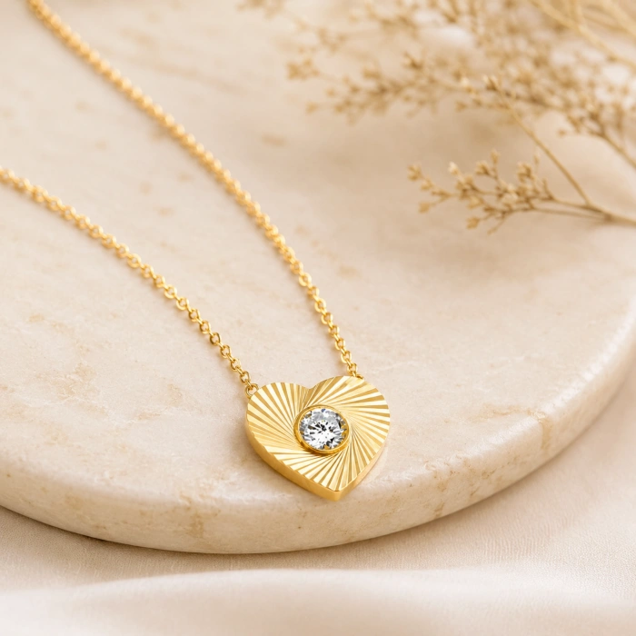 14K Solid Gold Sparkling Mini Heart Necklace