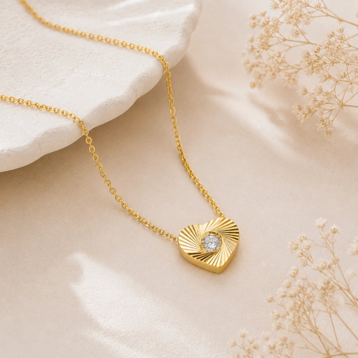 14K Solid Gold Sparkling Mini Heart Necklace