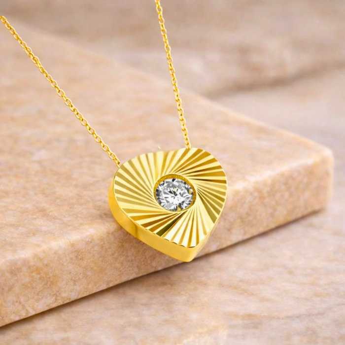 14 Ayar Altın Işıltılı Minik Kalp Kolye