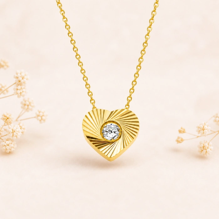 14K Solid Gold Sparkling Mini Heart Necklace