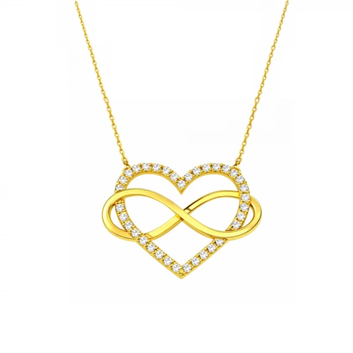 14 Ayar Altın Sonsuzluk Detaylı Kalp Kolye