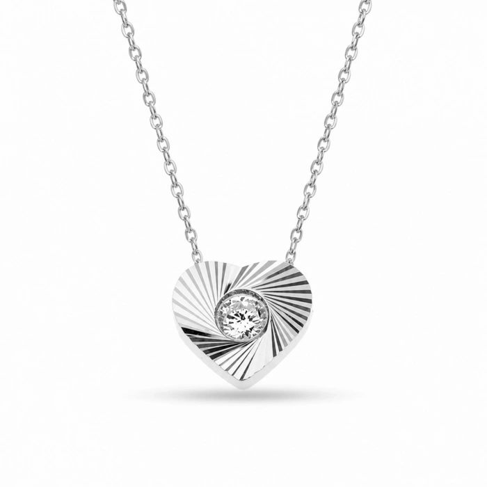 14K Solid Gold Sparkling Mini Heart Necklace