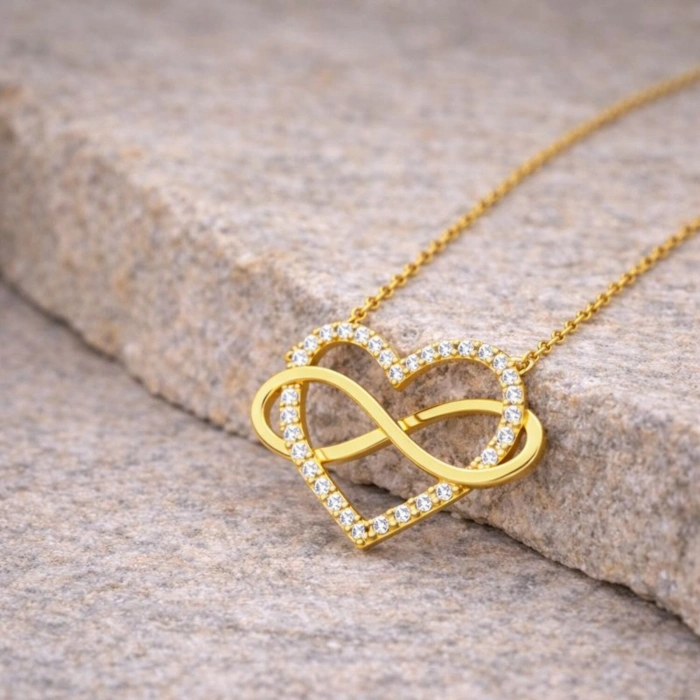 14 Ayar Altın Sonsuzluk Detaylı Kalp Kolye