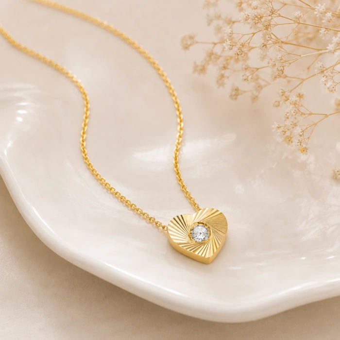 14K Solid Gold Sparkling Mini Heart Necklace
