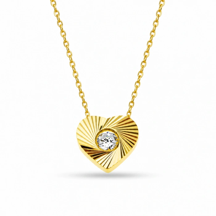 14K Solid Gold Sparkling Mini Heart Necklace