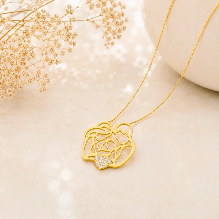 14K Solid Gold Heart Family Necklace