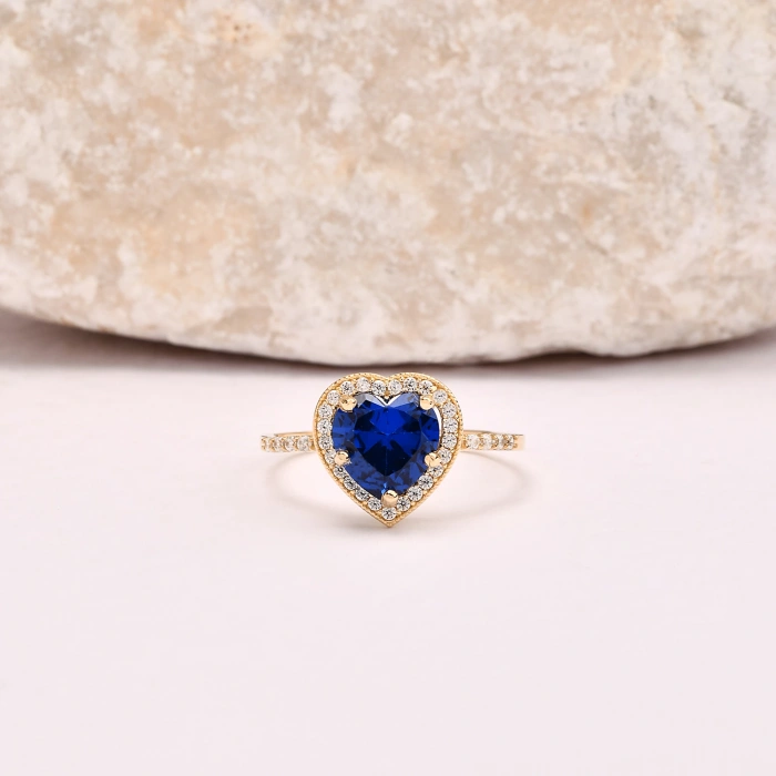 14K Gold Heart Cut Sapphire Ring, Sapphire Engagement Ring, Anniversary Engagement Ring