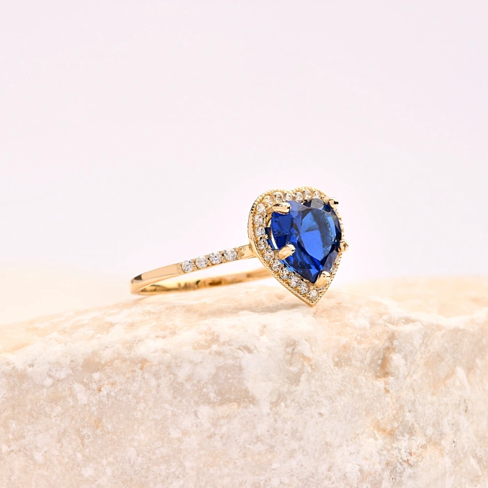 14K Gold Heart Cut Sapphire Ring, Sapphire Engagement Ring, Anniversary Engagement Ring