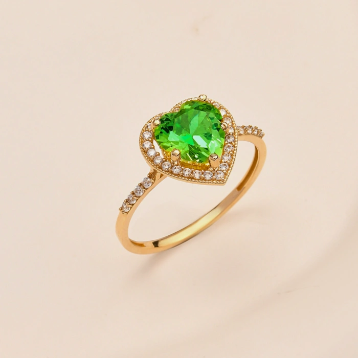 14K Solid Gold Emerald Heart Ring, Elegant & Sparkling Design