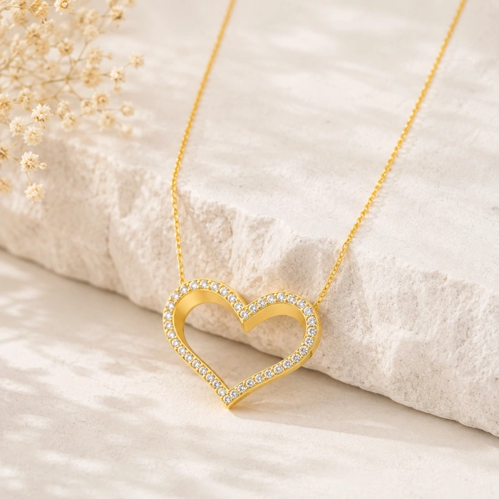 14K Solid Gold Heart Necklace