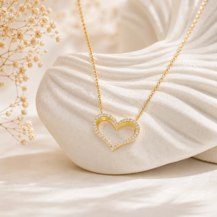 14K Solid Gold Heart Necklace