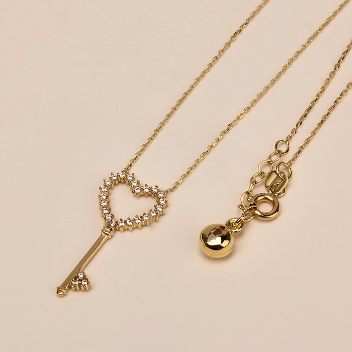 14K Gold Heart Key Necklace, Gold Lock Jewelry, Key to My Heart Necklace, Gift for Girlfriend