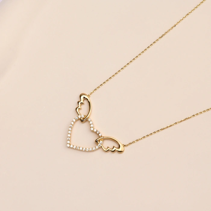 14 Ayar Altın Kanatlı Kalp Kolye