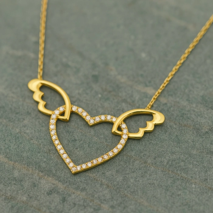 14 Ayar Altın Kanatlı Kalp Kolye