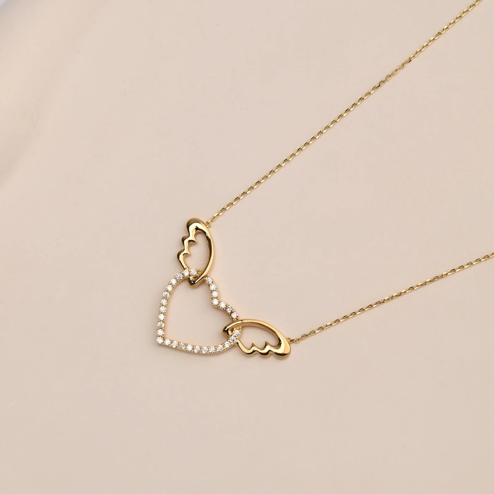 14 Ayar Altın Kanatlı Kalp Kolye