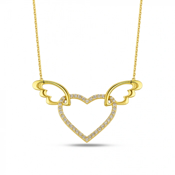 14 Ayar Altın Kanatlı Kalp Kolye