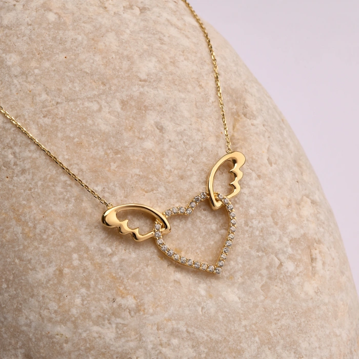 14 Ayar Altın Kanatlı Kalp Kolye