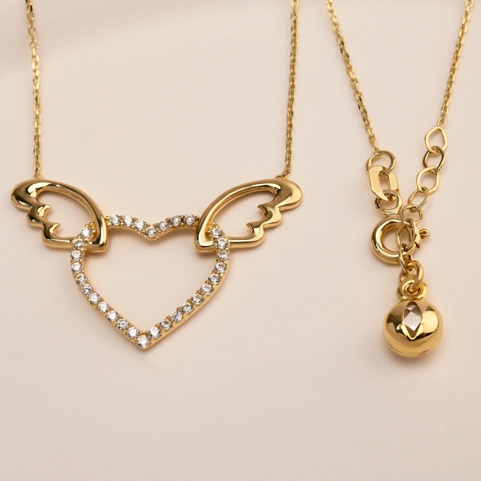 14 Ayar Altın Kanatlı Kalp Kolye