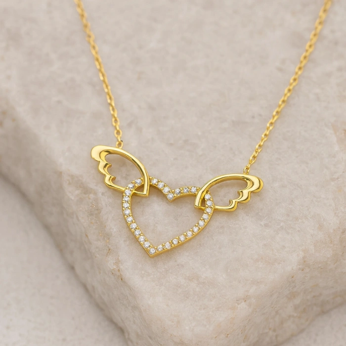 14 Ayar Altın Kanatlı Kalp Kolye