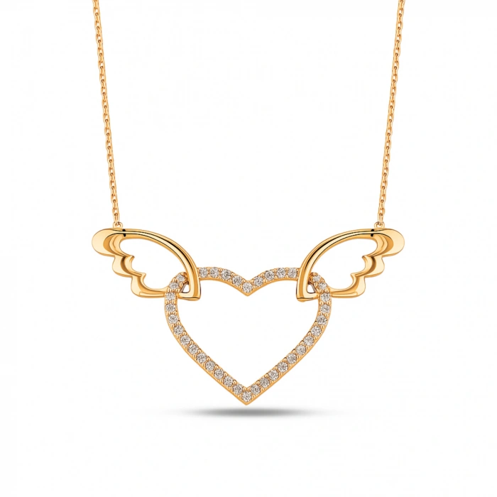 14 Ayar Altın Kanatlı Kalp Kolye