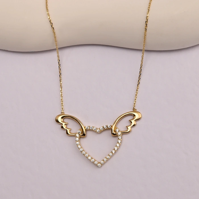 14 Ayar Altın Kanatlı Kalp Kolye