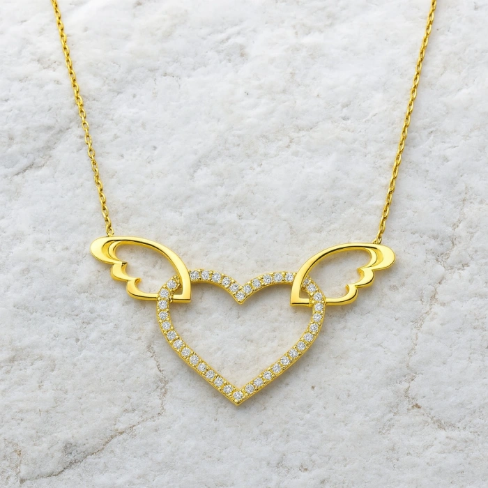 14 Ayar Altın Kanatlı Kalp Kolye