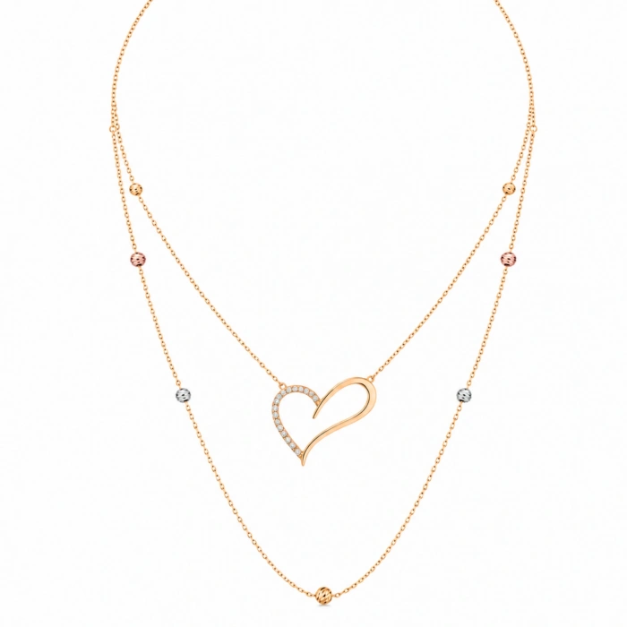 14K Solid Gold Layered Heart Necklace