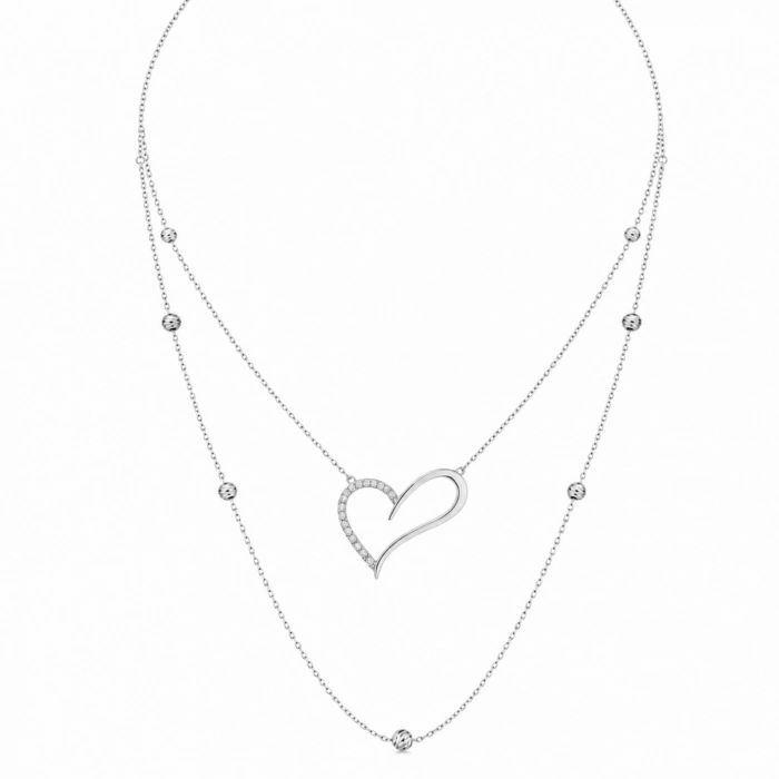 14K Solid Gold Layered Heart Necklace