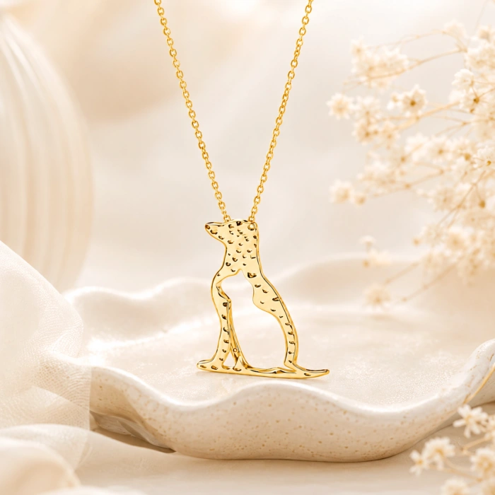 14K Solid Gold Cat & Dog Necklace – Animal Lover Pendant