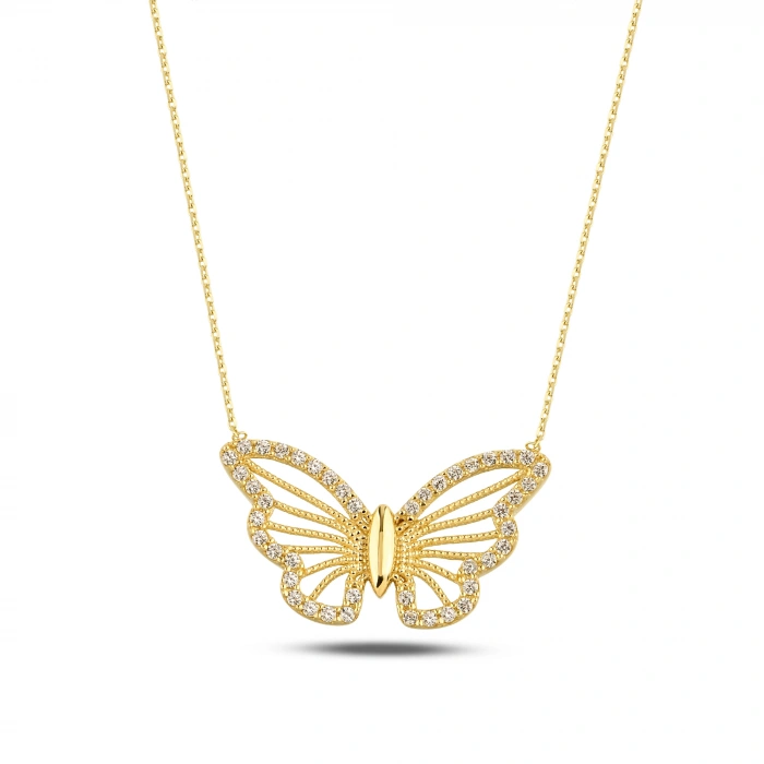 14K Gold Butterfly Necklace, Gold Minimalist Luck Necklace, Elegant Wings Necklace