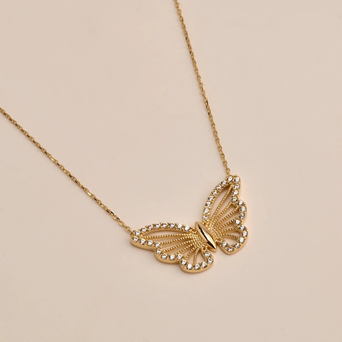 14K Gold Butterfly Necklace, Gold Minimalist Luck Necklace, Elegant Wings Necklace