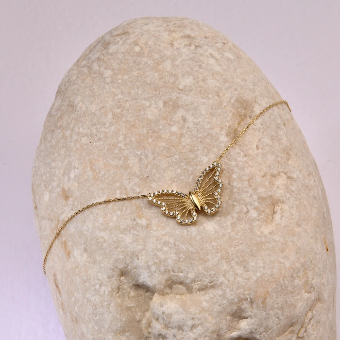 14K Gold Butterfly Necklace, Gold Minimalist Luck Necklace, Elegant Wings Necklace