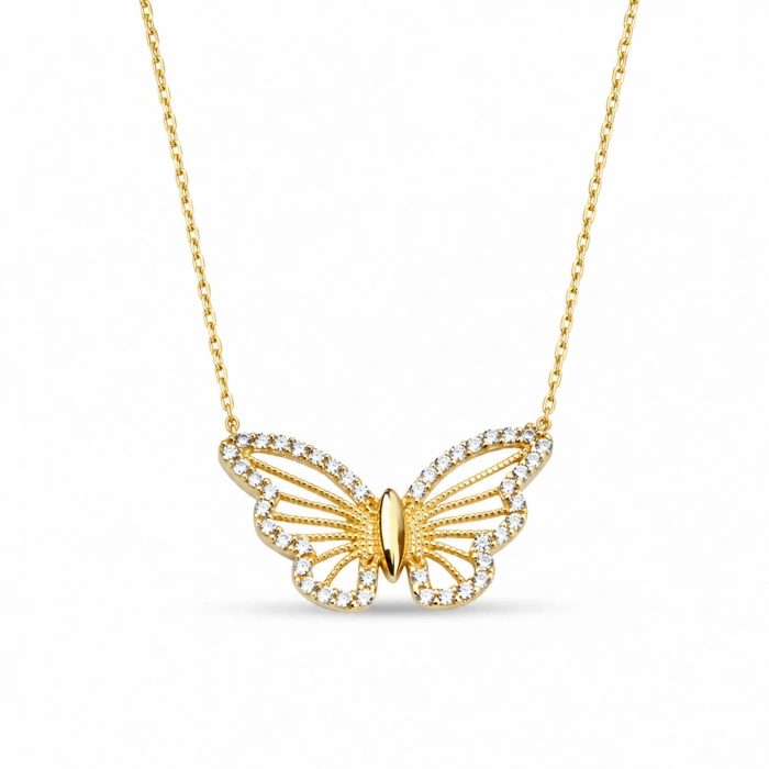 14K Solid Gold Butterfly Necklace – Elegant Wings Pendant & Minimalist Lucky Jewelry
