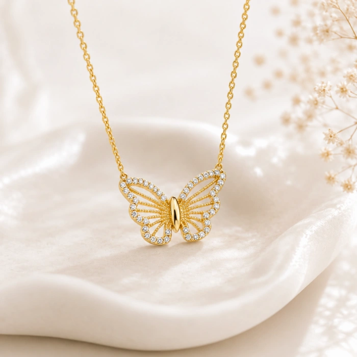 14K Solid Gold Butterfly Necklace – Elegant Wings Pendant & Minimalist Lucky Jewelry
