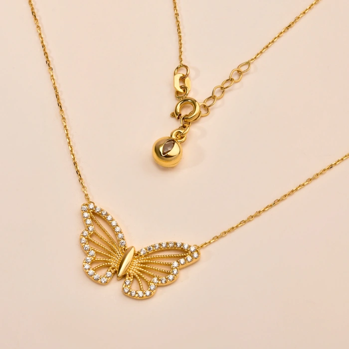 14K Solid Gold Butterfly Necklace – Elegant Wings Pendant & Minimalist Lucky Jewelry