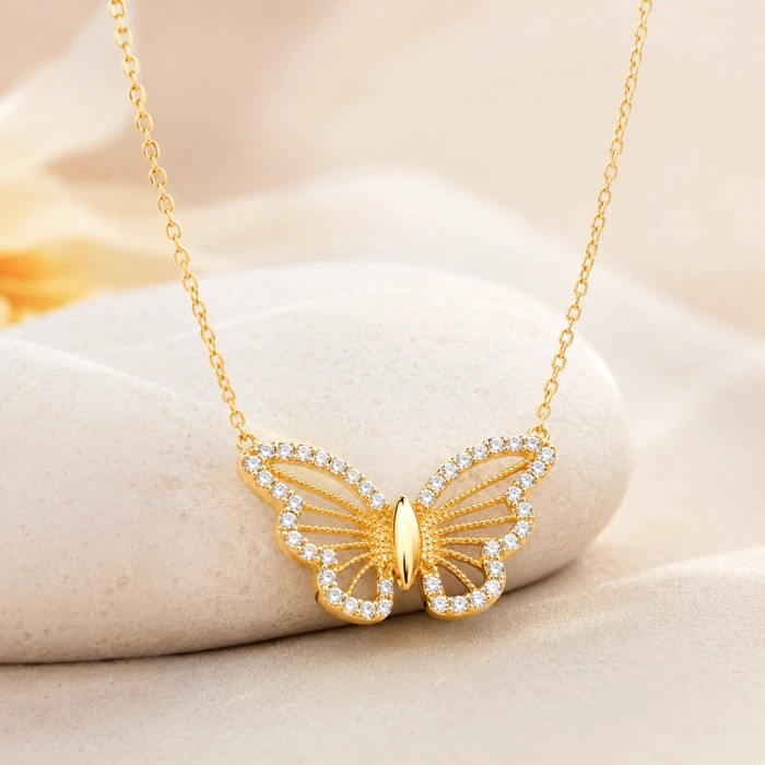 14K Solid Gold Butterfly Necklace – Elegant Wings Pendant & Minimalist Lucky Jewelry