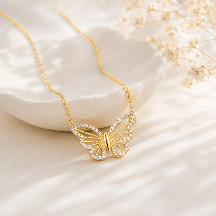 14K Solid Gold Butterfly Necklace – Elegant Wings Pendant & Minimalist Lucky Jewelry
