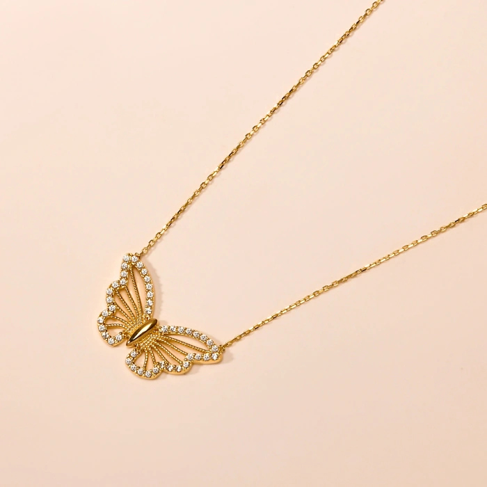 14K Solid Gold Butterfly Necklace – Elegant Wings Pendant & Minimalist Lucky Jewelry
