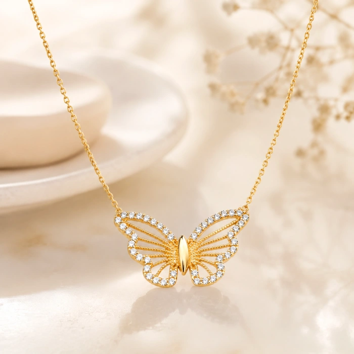14K Solid Gold Butterfly Necklace – Elegant Wings Pendant & Minimalist Lucky Jewelry