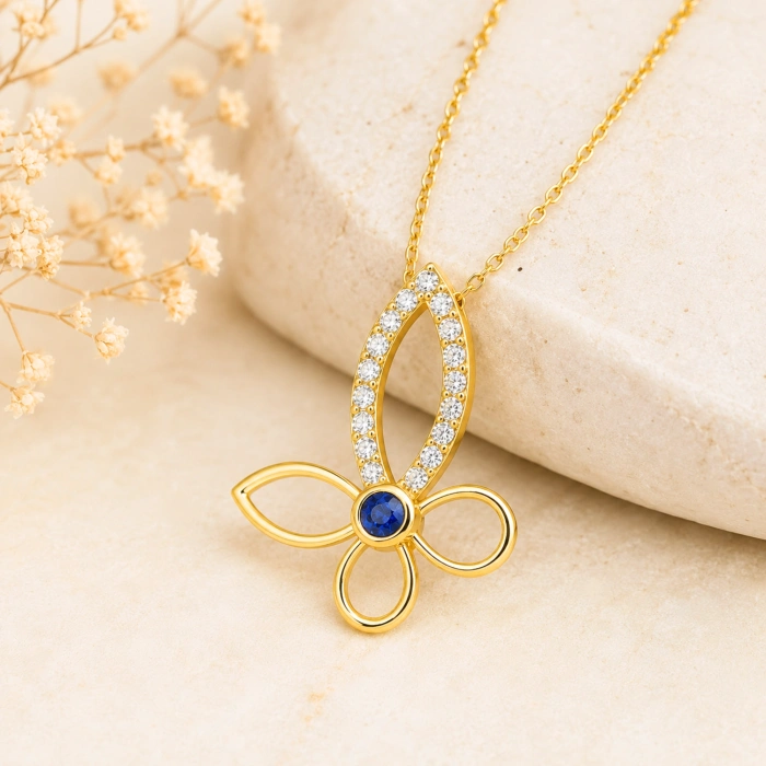 14K Solid Gold Butterfly Necklace – Elegant Clover Necklace, Minimalist Luck Jewelry