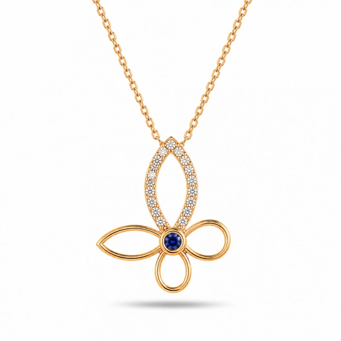 14K Solid Gold Butterfly Necklace – Elegant Clover Necklace, Minimalist Luck Jewelry