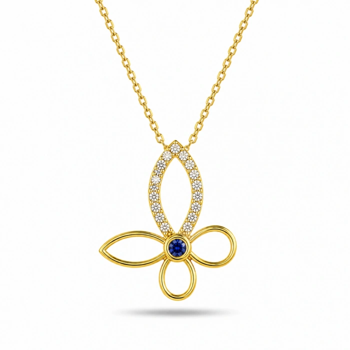 14K Solid Gold Butterfly Necklace – Elegant Clover Necklace, Minimalist Luck Jewelry