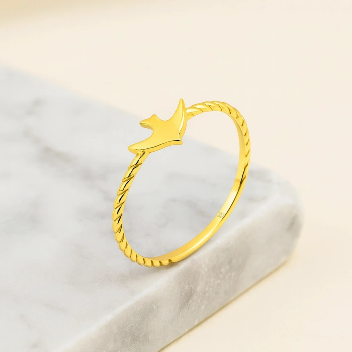 14K Solid Gold Swallow Ring