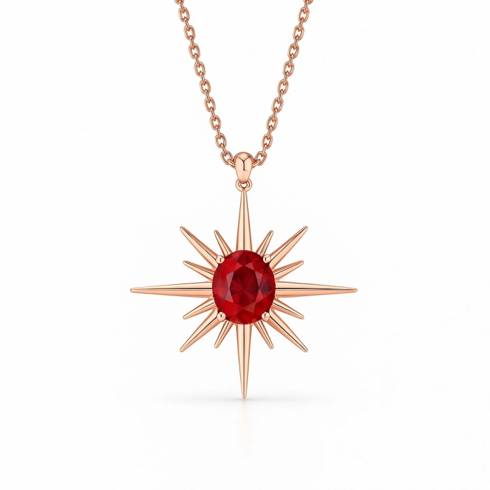 14 Ayar Altın Kutup Yıldızı Yakut Kolye