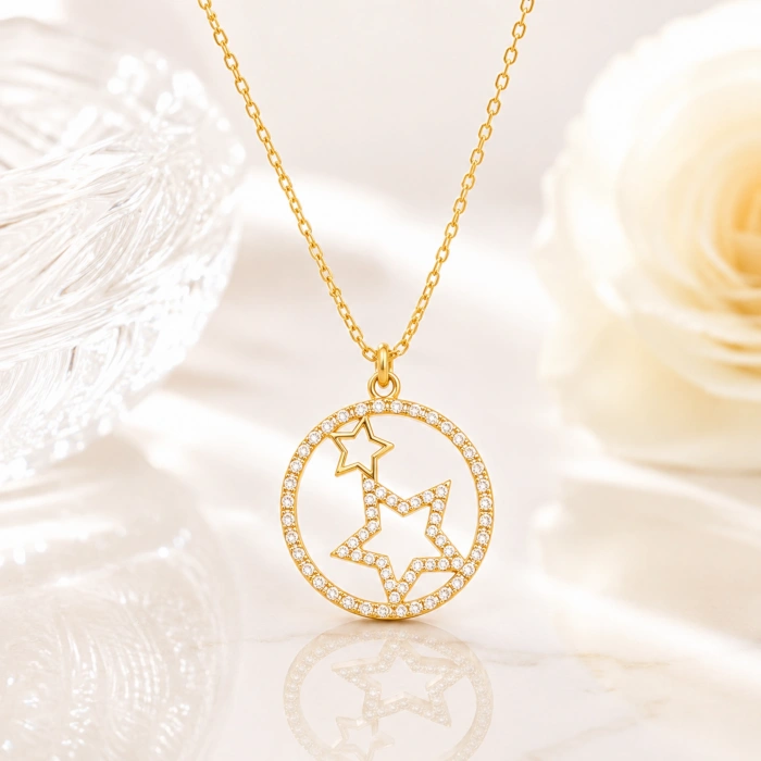14K Gold Star Medallion Necklace