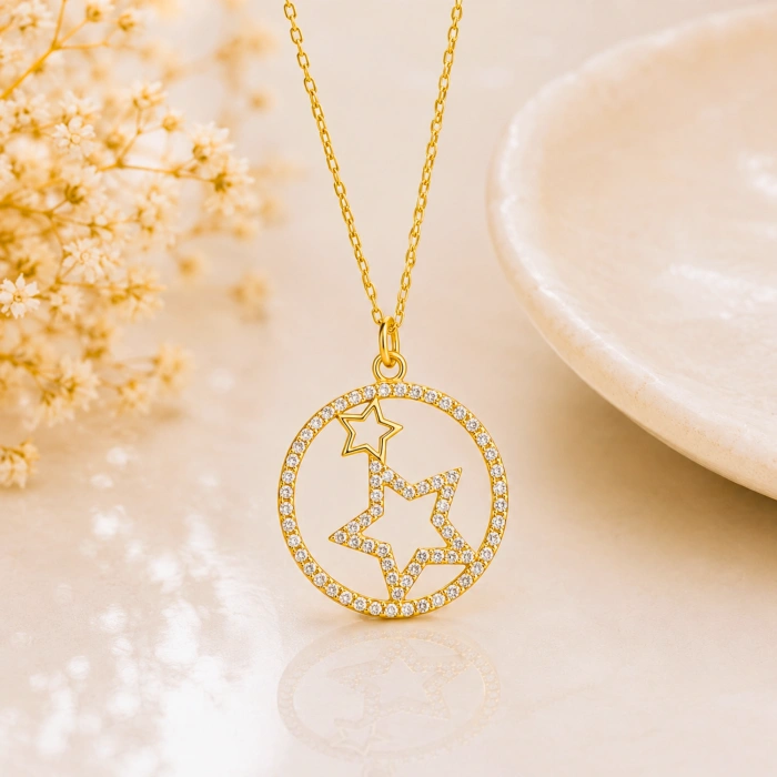 14K Gold Star Medallion Necklace