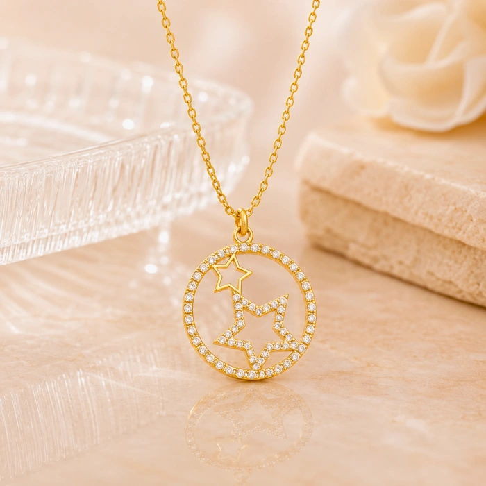 14K Gold Star Medallion Necklace