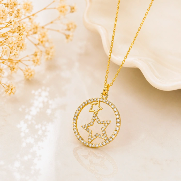 14K Gold Star Medallion Necklace